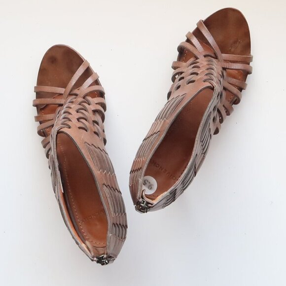 Givenchy Brown Leather Woven Strappy Open Toe Heels Sandals Luxury Bootie Shoes - Picture 15 of 16